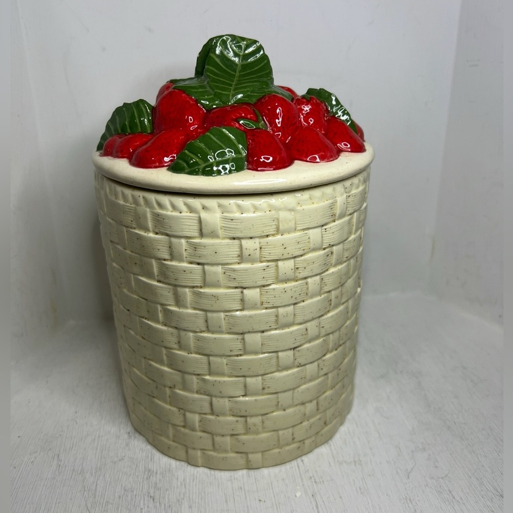 Vintage BSM 1984 Ceramic 8.5” Strawberry Kitchen Canister